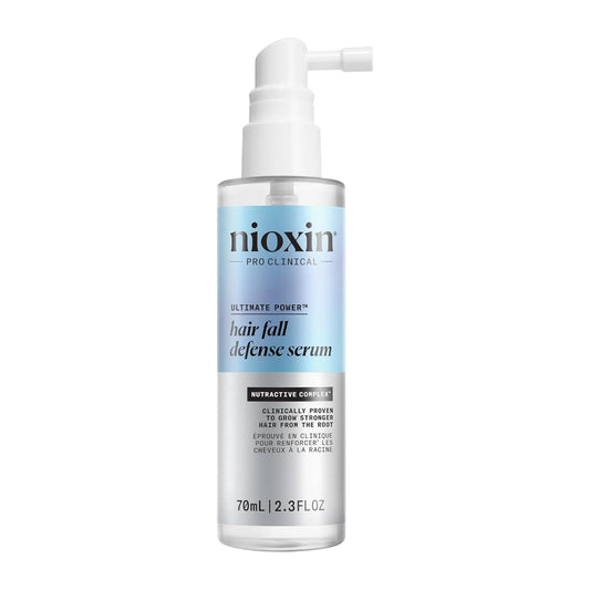 Nioxin hair fall defense serum bottle with pump, 70 mL, clear/white liquid
