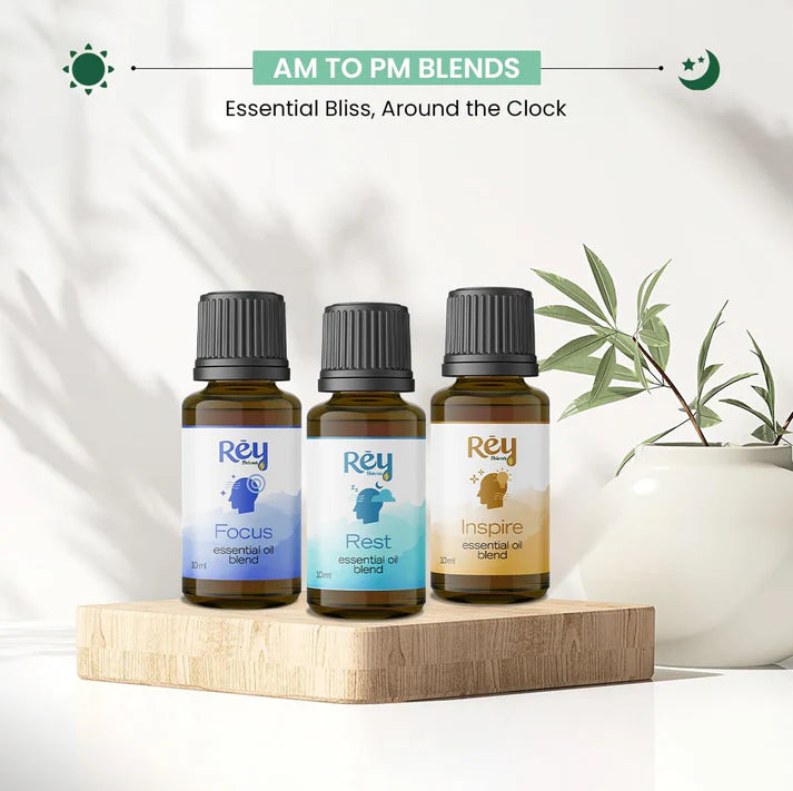 Rey Naturals - 100% Natural Aroma Diffuser Essential Oil Set of Vanilla, Ylang Ylang & Lavender