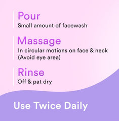 Face wash usage instructions: pour, massage on face and neck, rinse.