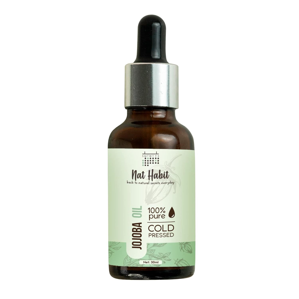 Nat Habit - Cold Pressed 100% Pure Jojoba Oil for Women & Men for Skin & Hair with Vitamin E, Omega-9, Mineral Free 30ml