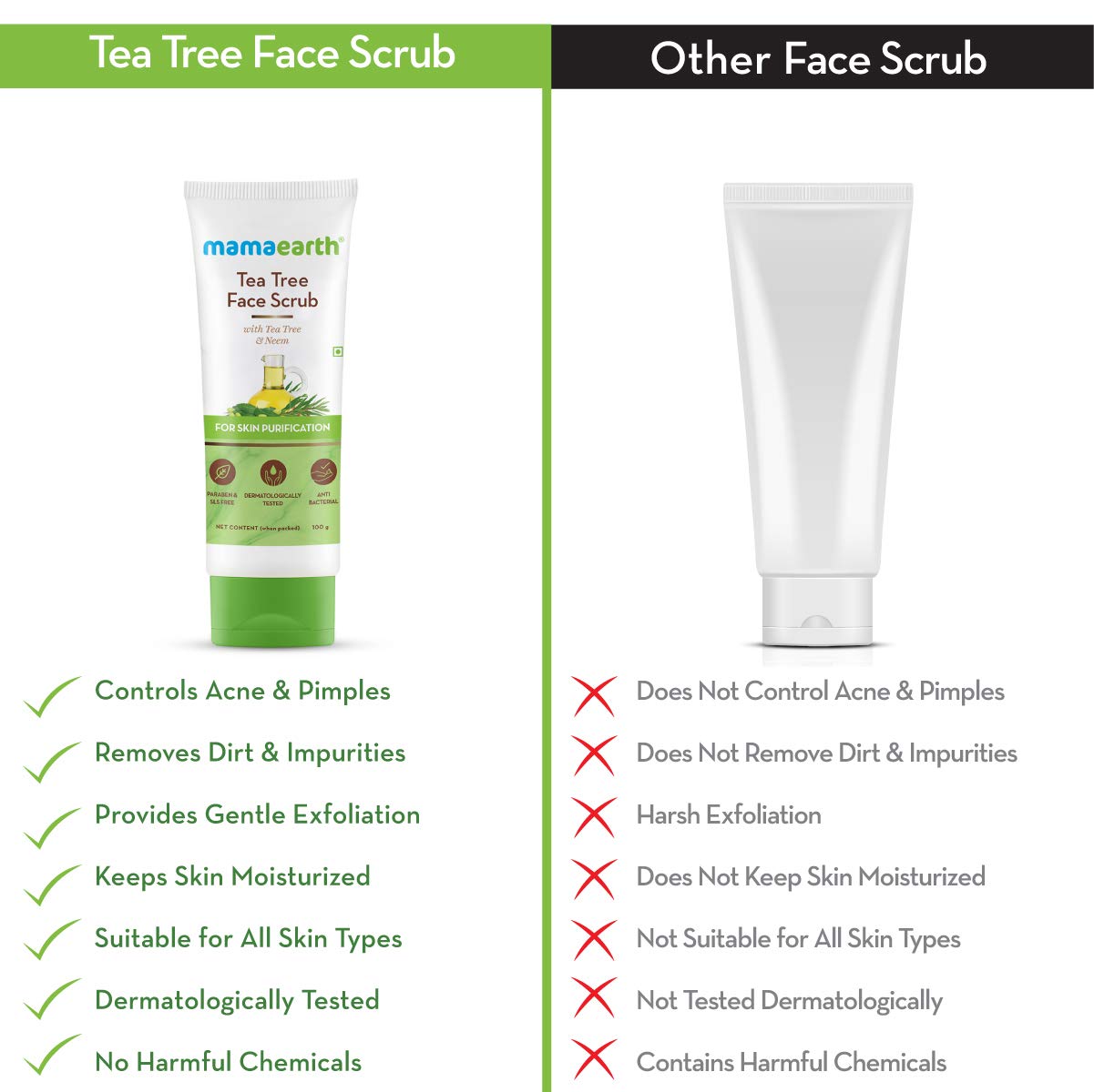 Mamaearth - Tea Tree Face Scrub with Tea Tree and Neem for Skin Purification 100g
