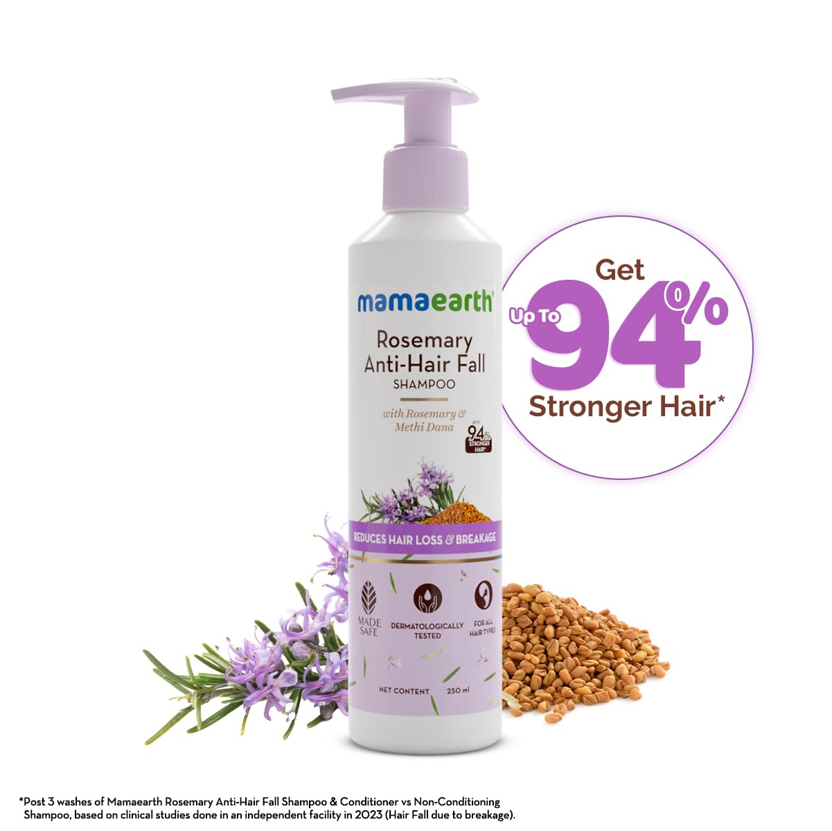 Mamaearth - Rosemary Anti-Hair Fall Shampoo with Rosemary & Methi Dana for Reducing Hair Loss & Breakage - 250 ml