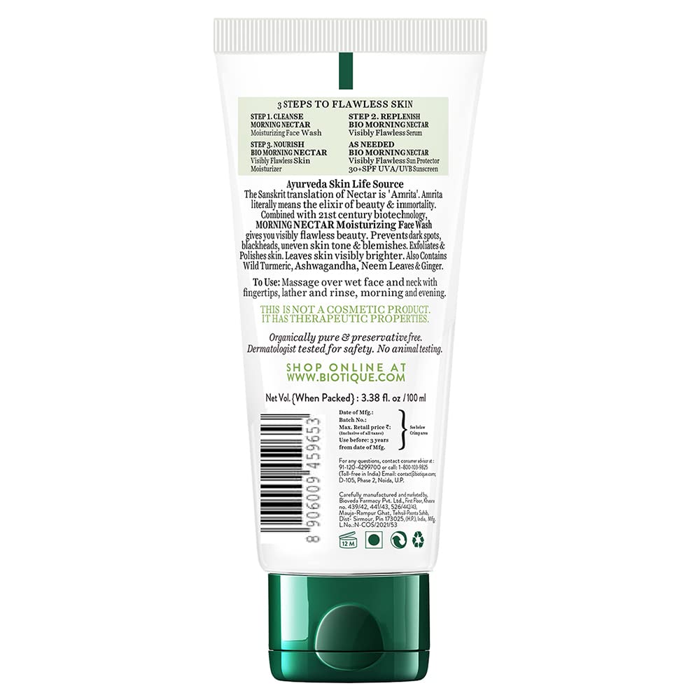 Biotique - Morning Nectar Moisturize & Nourish Visibly Flawless Skin Face Wash 100ml