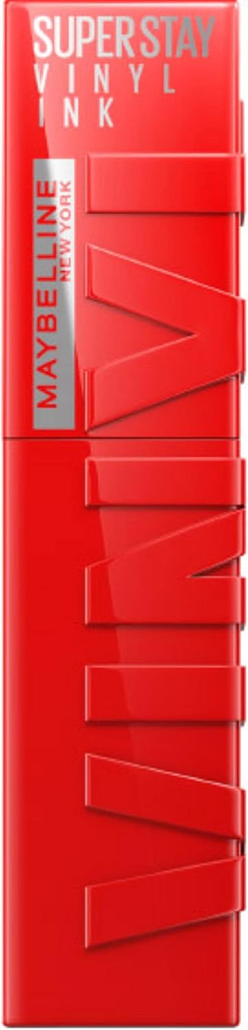 Maybelline Super Stay Vinyl Ink red lipstick tube close-up