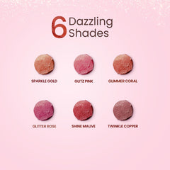 Dazzling shades chart showing small lip color circles, including Sparkle Gold and others