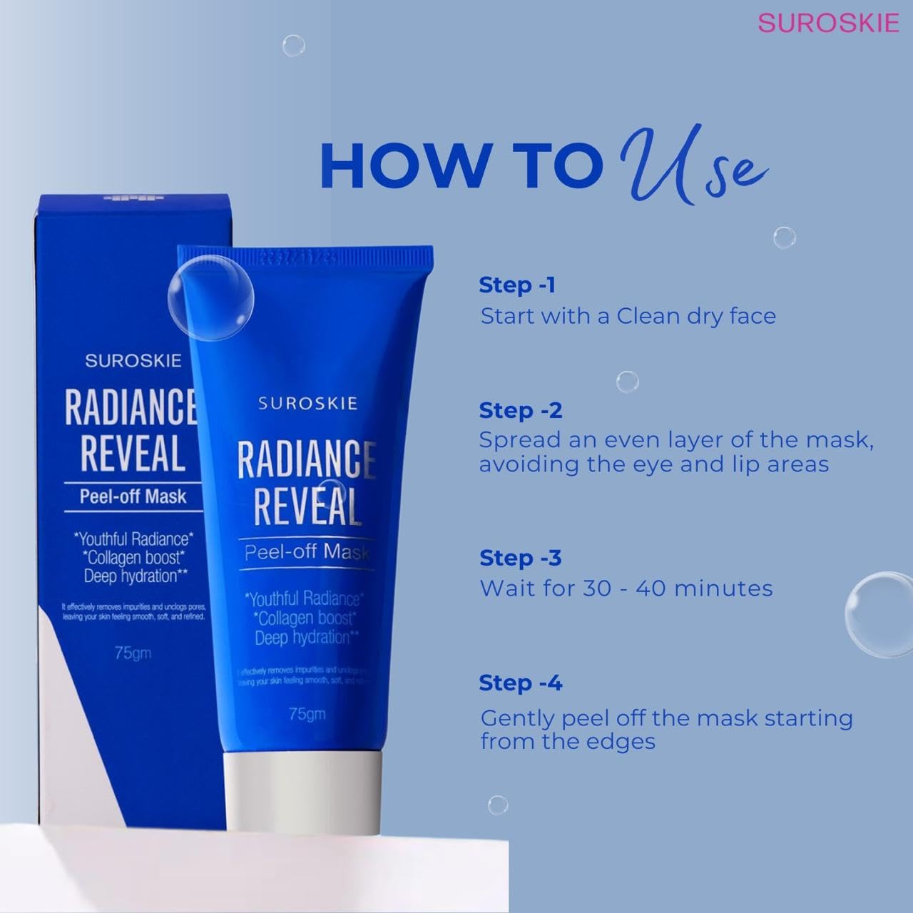 Suroskie - Radiance Reveal Peel-Off Mask | Unveil a radiant, youthful complexion with our Radiance Reveal Peel-Off Mask | 75g