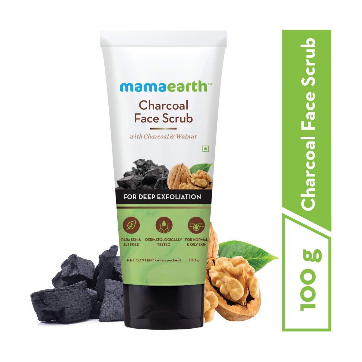 Mamaearth - Charcoal Face Scrub For Oily Skin and Normal skin, with Charcoal and Walnut for Deep Exfoliation - 100g