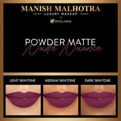MyGlamm - Manish Malhotra Powder Matte Lipstick - Nude Nuance (Purple with Brown Shade) | Water-resistant, Luxurious, Powder Matte Lip Colour