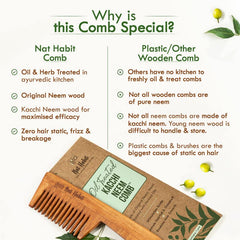 Nat Habit - Oil Treated Kacchi Neem Wide Tooth Gentle Detangling Comb