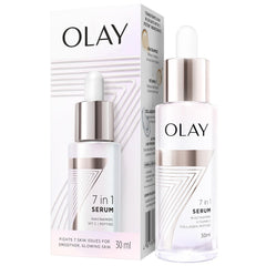 Olay 7 in 1 Niacinamide serum bottle with dropper and retail box, 30 ml