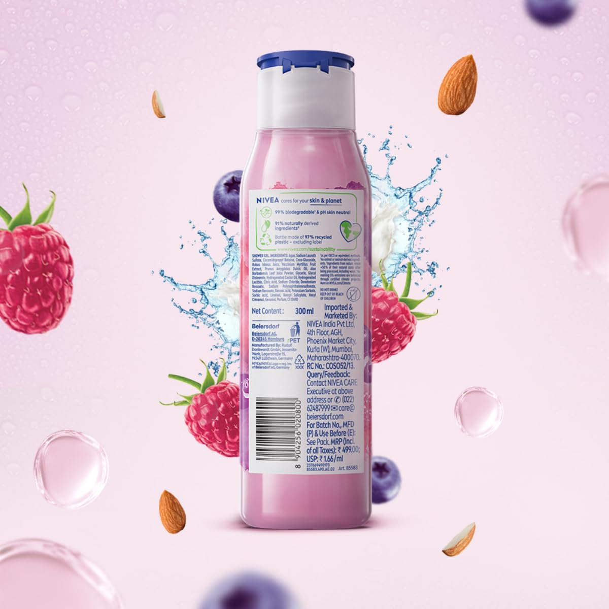 Nivea Fresh Blend Raspberry Blueberry Almond Milk Shower Gel 300ml