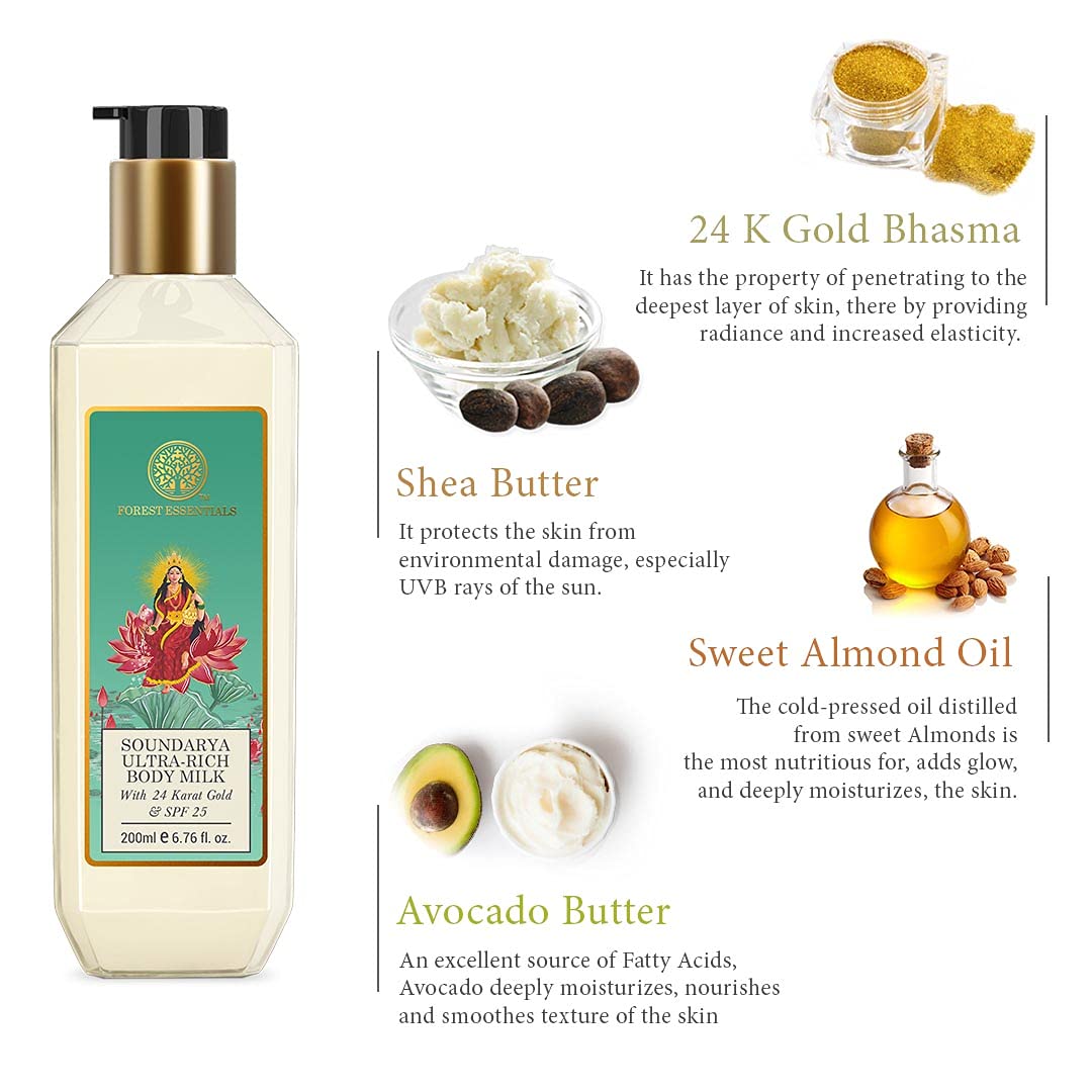 Forest Essentials - Ultra Rich Body Milk Soundarya With 24K Gold & SPF25 200ml