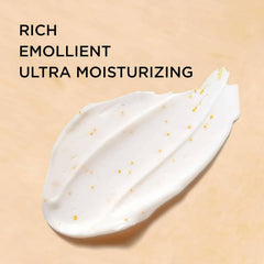 Body cream swatch, thick white cream with tiny golden specks