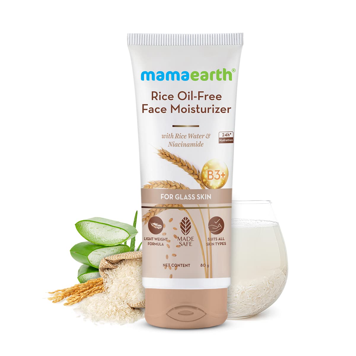 Mamaearth - Rice Oil-Free Face Moisturizer With Rice Water & Niacinamide for Glass Skin 80g