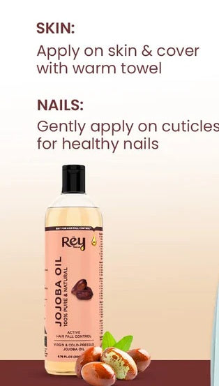 Rey Naturals - Jojoba Oil 100% Pure, Natural & Cold Pressed - Hydrates Skin, Nourishes Hair, Scalp | 200 Ml