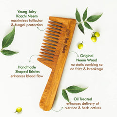 Nat Habit - Oil Treated Kacchi Neem Ayurvedic Wooden Comb - Wide Tooth for Gentle Detangling