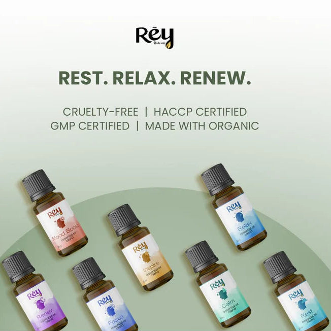 Rey Naturals - 100% Natural Aroma Diffuser Essential Oil Set of Vanilla, Ylang Ylang & Lavender