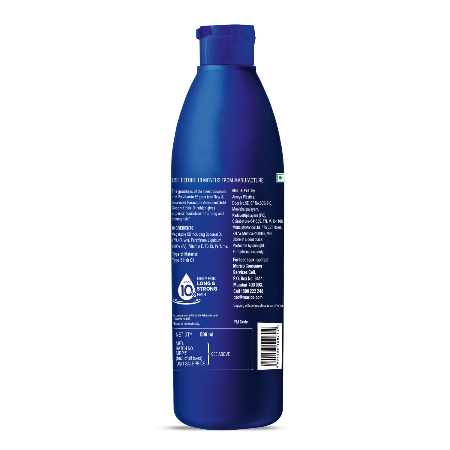 Parachute Advansed Gold Coconut Hair Oil, Pure Coconut Oil, Vitamin E for Long, Strong & Gorgeous Hair, 400 ml