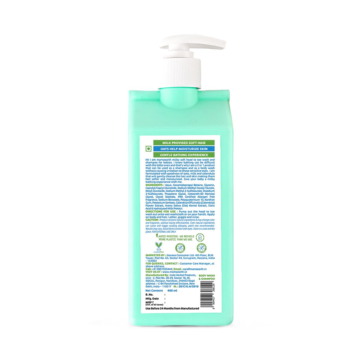 Mamaearth - Milky Soft Head to Toe Wash With Oats, Milk, and Calendula for Babies- 400ml