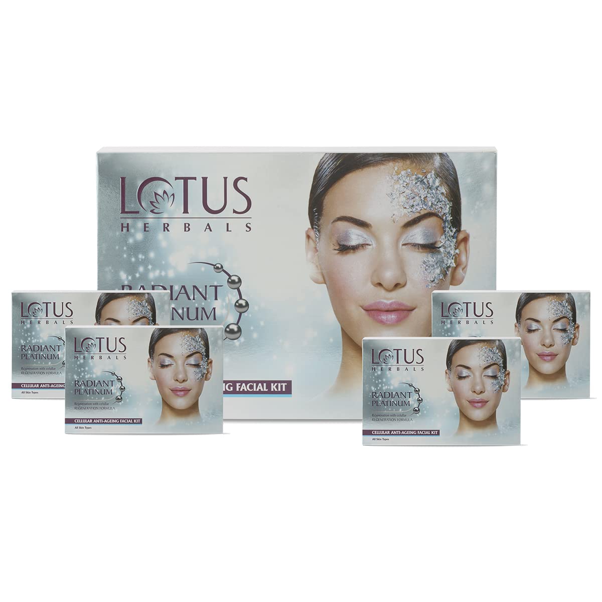 Radiant Platinum anti-ageing facial kit set of 4 in box with face mask graphic