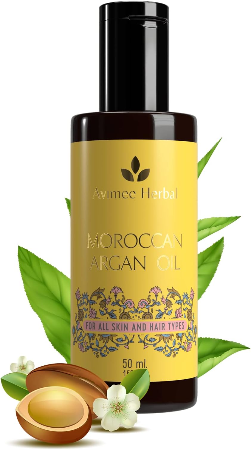 Moroccan argan oil bottle, amber glass with gold label and 50 ml mark
