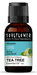 Soulflower - Organic Tea Tree Essential Oil for Skin, Hair, Face, Acne Care, Dandruff | 22 Years of Trust Worldwide, Ecocert Certified Organic 100% Pure, Natural, Undiluted Therapeutic 10ml