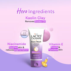 Lacto Calamine Face Wash tube with kaolin clay, niacinamide, and vitamin E.