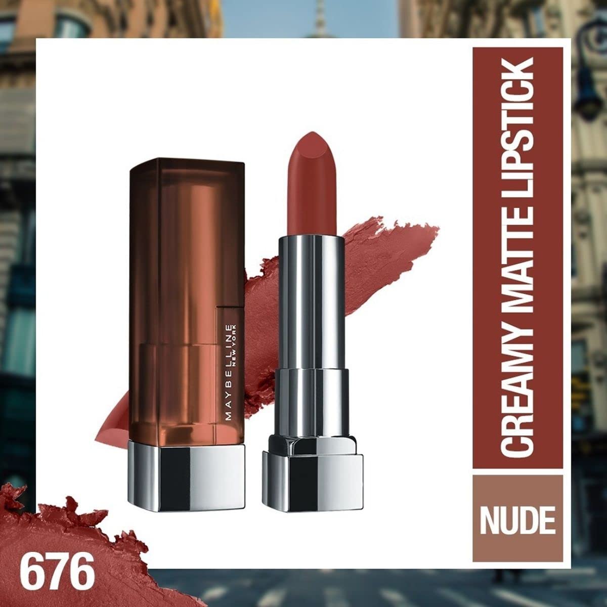 Creamy matte lipstick in rose shade with silver base and copper tube