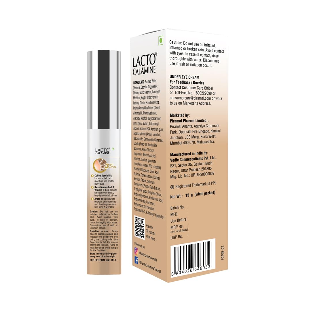 Lacto Calamine under eye cream box and tube with back-panel ingredient text