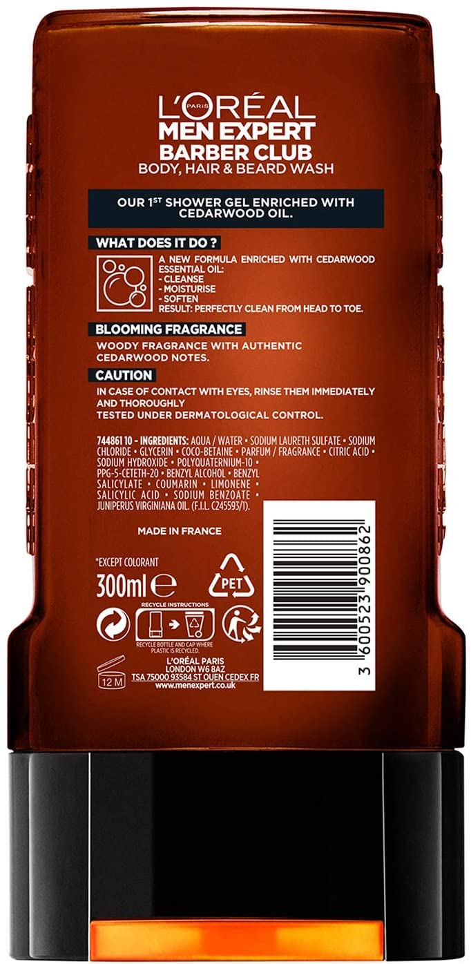 L’Oréal Men Expert - Barber Club Body, Hair & Beard Wash With Cedarwood Essential Oil 300ml
