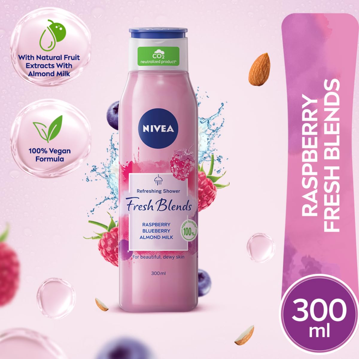 Nivea Fresh Blend Raspberry Blueberry Almond Milk Shower Gel 300ml