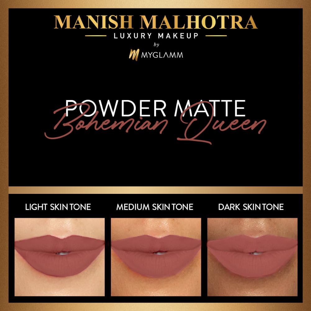 MyGlamm - Manish Malhotra Powder Matte Lipstick - Bohemian Queen (Brown Shade) | Water-resistant, Luxurious, Powder Matte Lip Colour