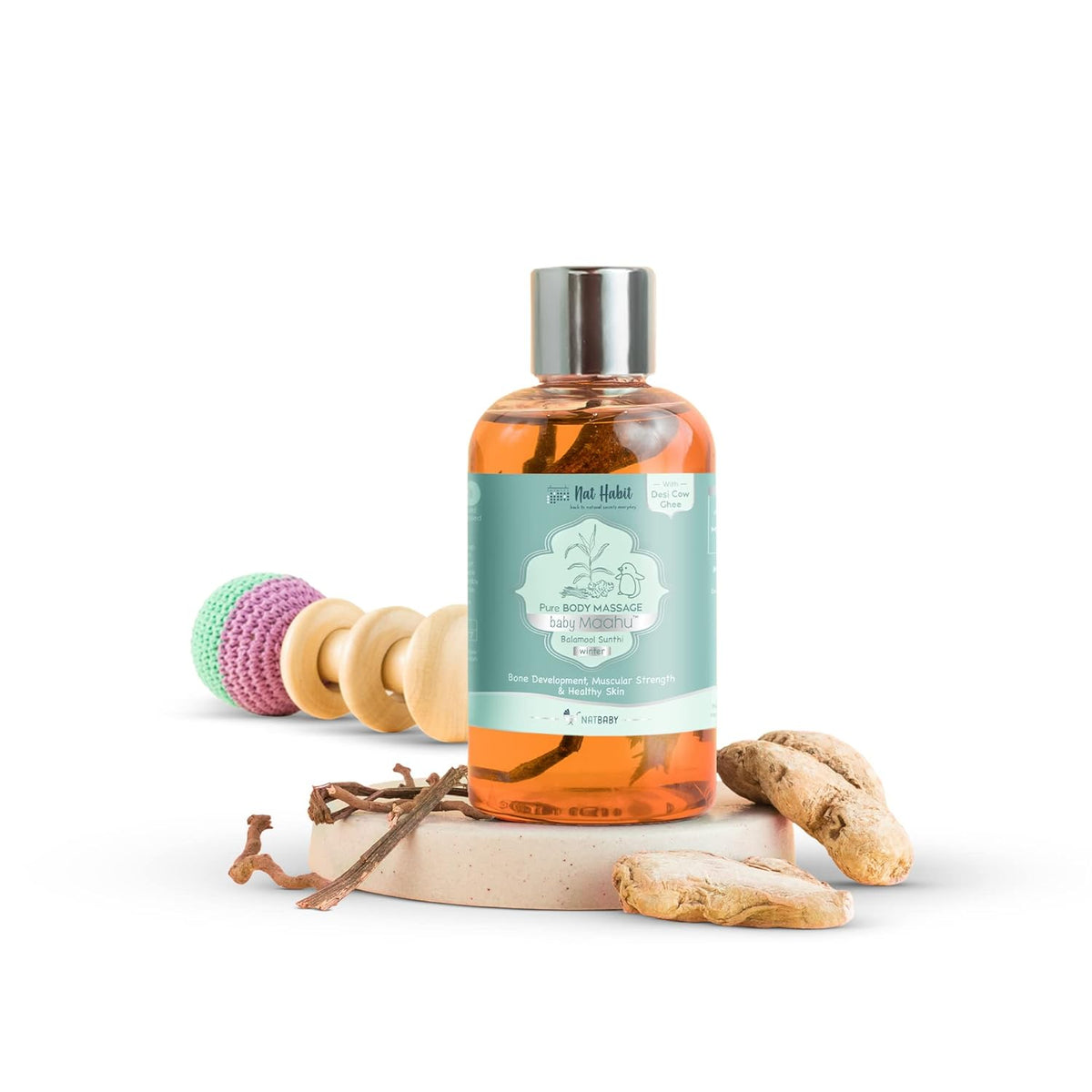Nat Habit - Balamool Sunthi Pure Baby Maahu, Baby Massage Oil for Winter, Bone & Muscular Development 50ml