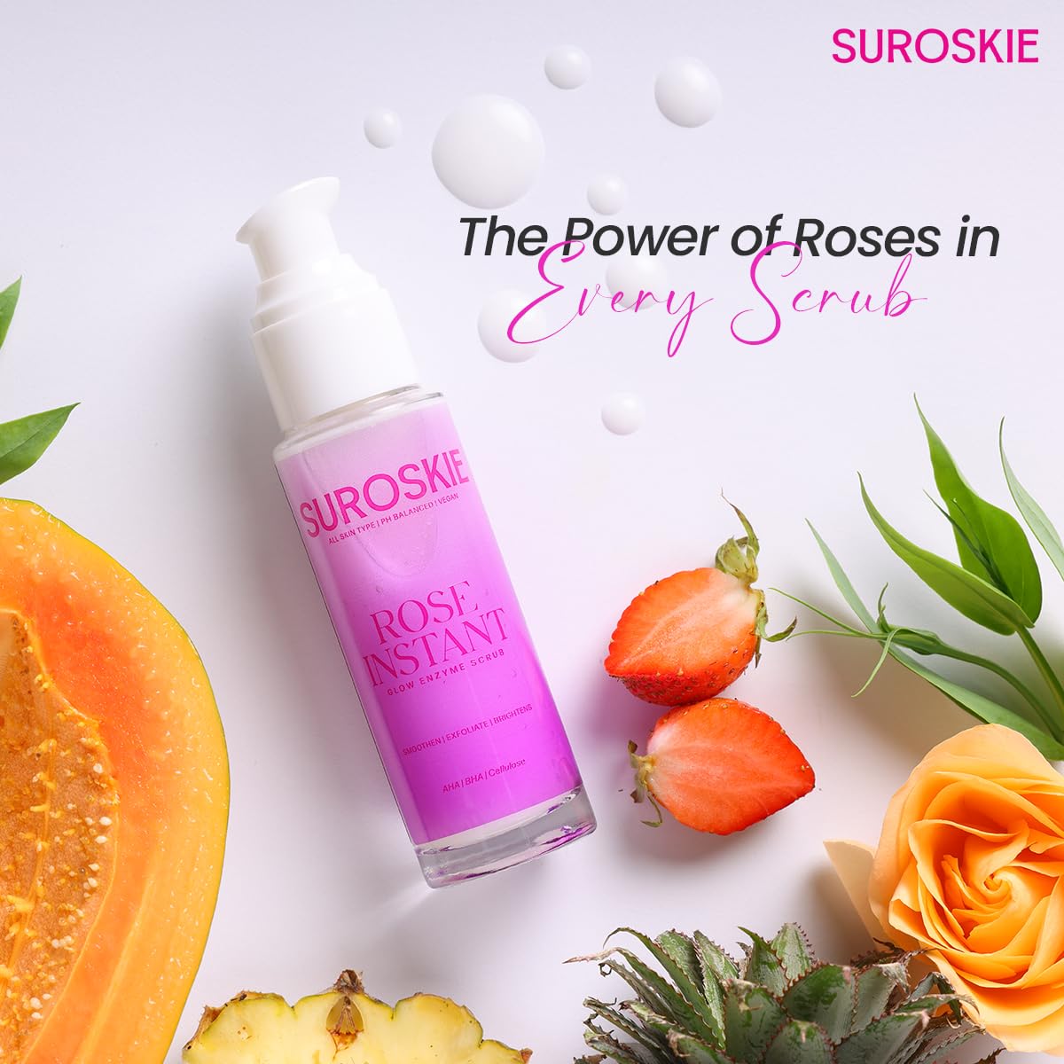Suroskie - Rose Instant Glow Enzyme Scrub | Smoothen, Exfoliate & Brightens | 50ml
