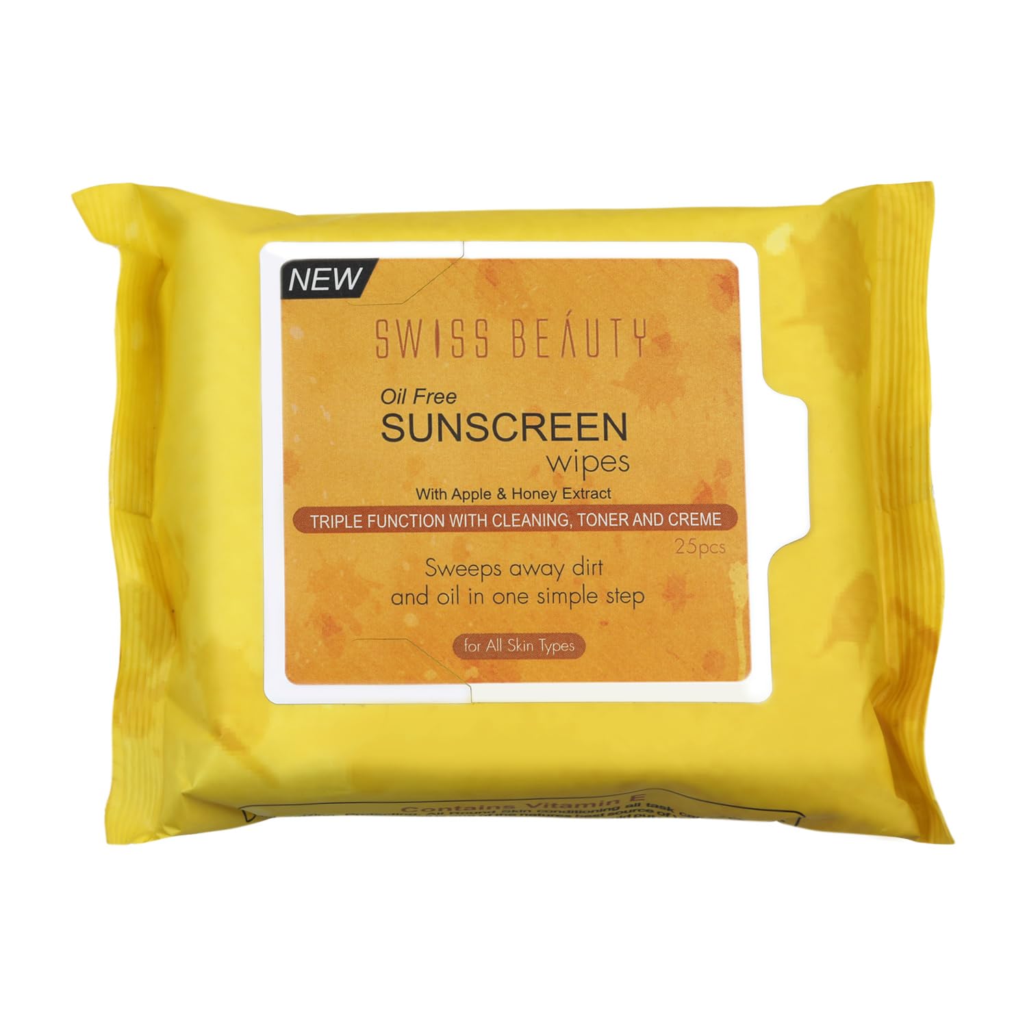 Oil-free sunscreen wipes pouch with apple & honey extract, yellow