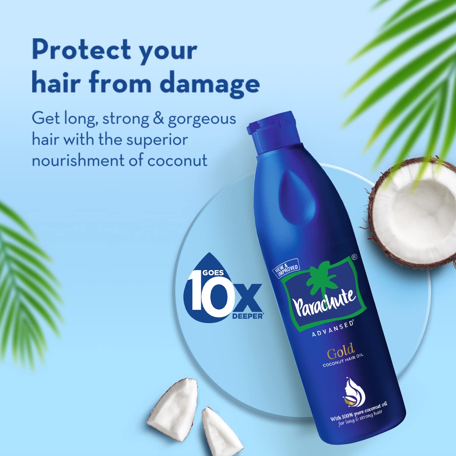 Parachute Advansed Gold Coconut Hair Oil, Pure Coconut Oil, Vitamin E for Long, Strong & Gorgeous Hair, 400 ml