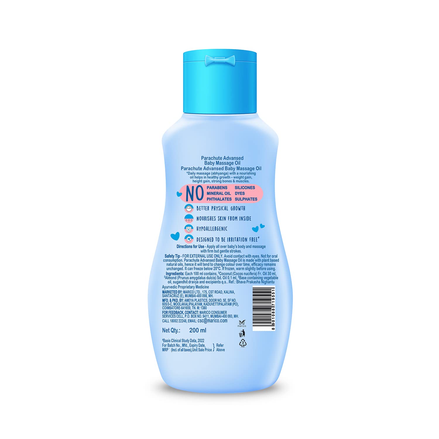 Parachute Advansed Baby Massage Oil with 100% Virgin Coconut Oil & Vitamins E & F - 200ml