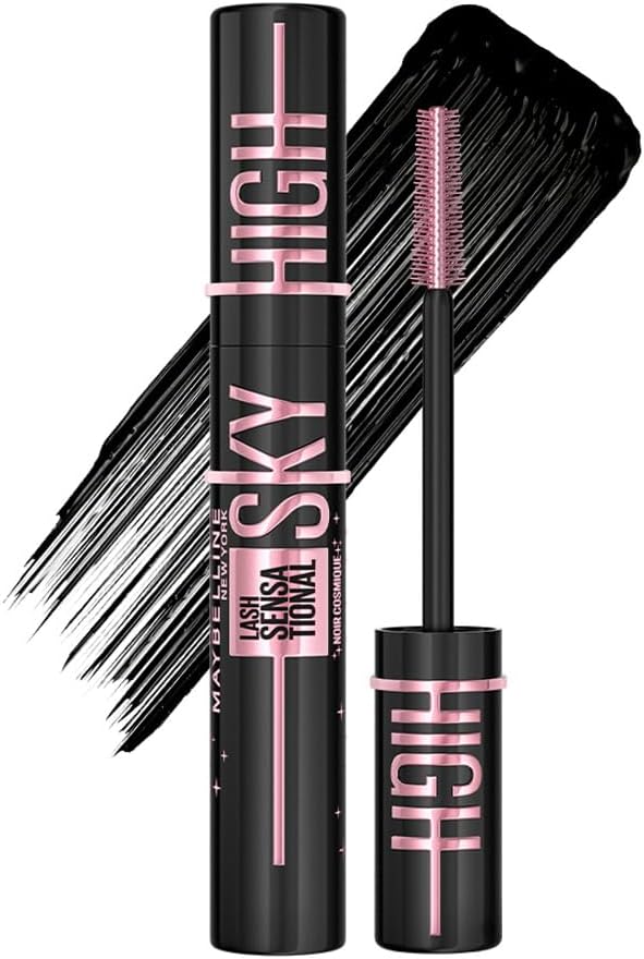 Mascara tube and applicator wand with fanned black bristles