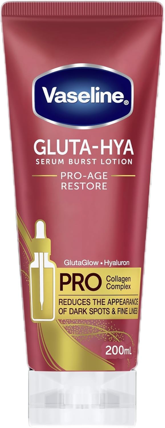 Vaseline Gluta-Hya Body Lotion for visibly bright and smooth skin Pro-Age Restore with Pro Collagen Complex to reduce fine lines 200ml