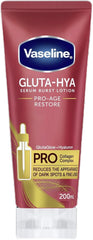 Vaseline Gluta-Hya Body Lotion for visibly bright and smooth skin Pro-Age Restore with Pro Collagen Complex to reduce fine lines 200ml