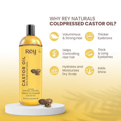 Rey Naturals - Cold Pressed Extra Virgin Castor Oil For Hair Growth | Nourishing Hair Oil For All Hair Types | Deeply Moisturizes, Repairs And Strengthens Hair | For Hair Growth And Adds Shine | 200ml