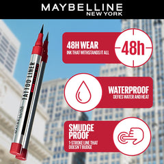 Maybelline - New York High Impact Tattoo Pen Liner, Lasts Up To 48H - Black, Water & Smudge-proof