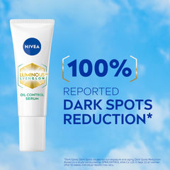 NIVEA Luminous Even Glow oil control serum tube with 100% dark spots reduction badge