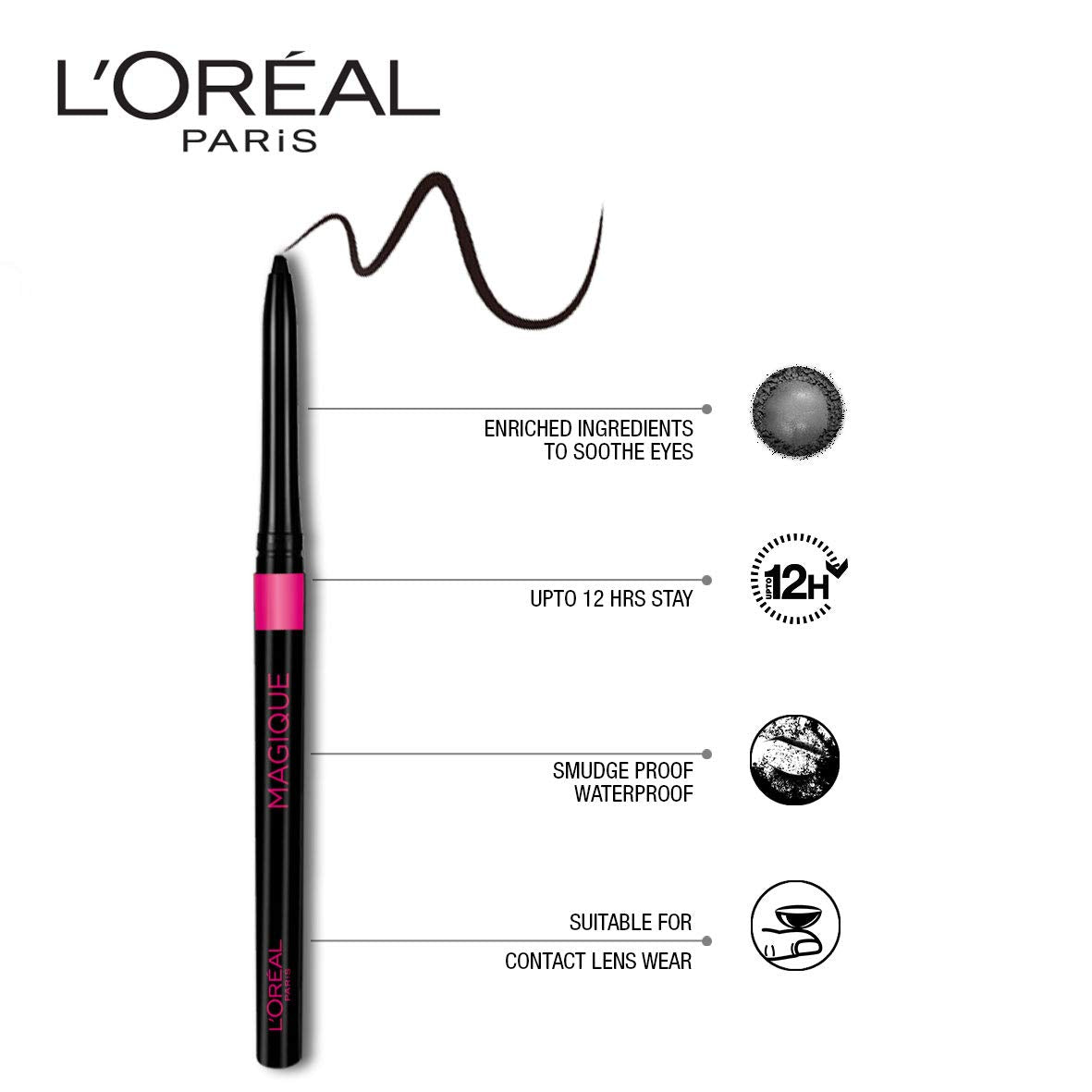 L'Oreal Paris - Kajal Magique 12 Hrs Long Lasting Matte Finish 0.35g - Supreme Black