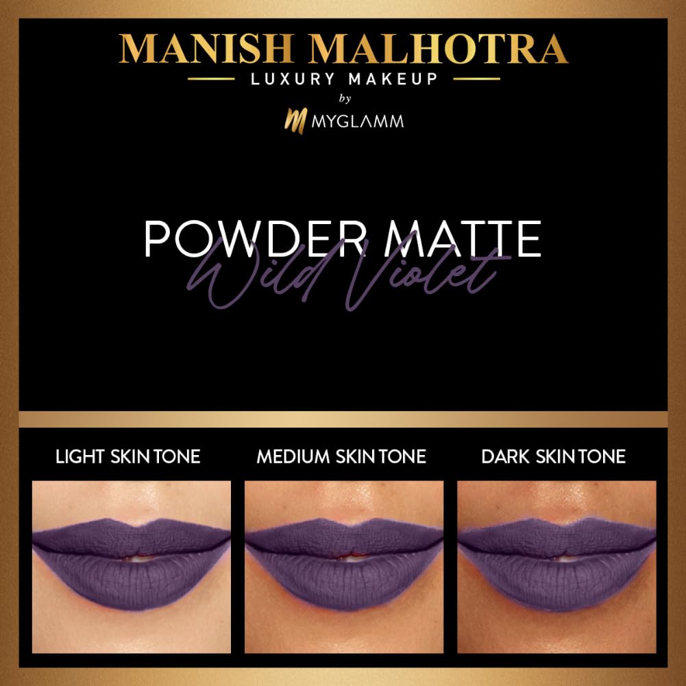 MyGlamm - Manish Malhotra Powder Matte Lipstick - Wild Violet (Violet Purple Shade) | Water-resistant, Luxurious, Powder Matte Lip Colour