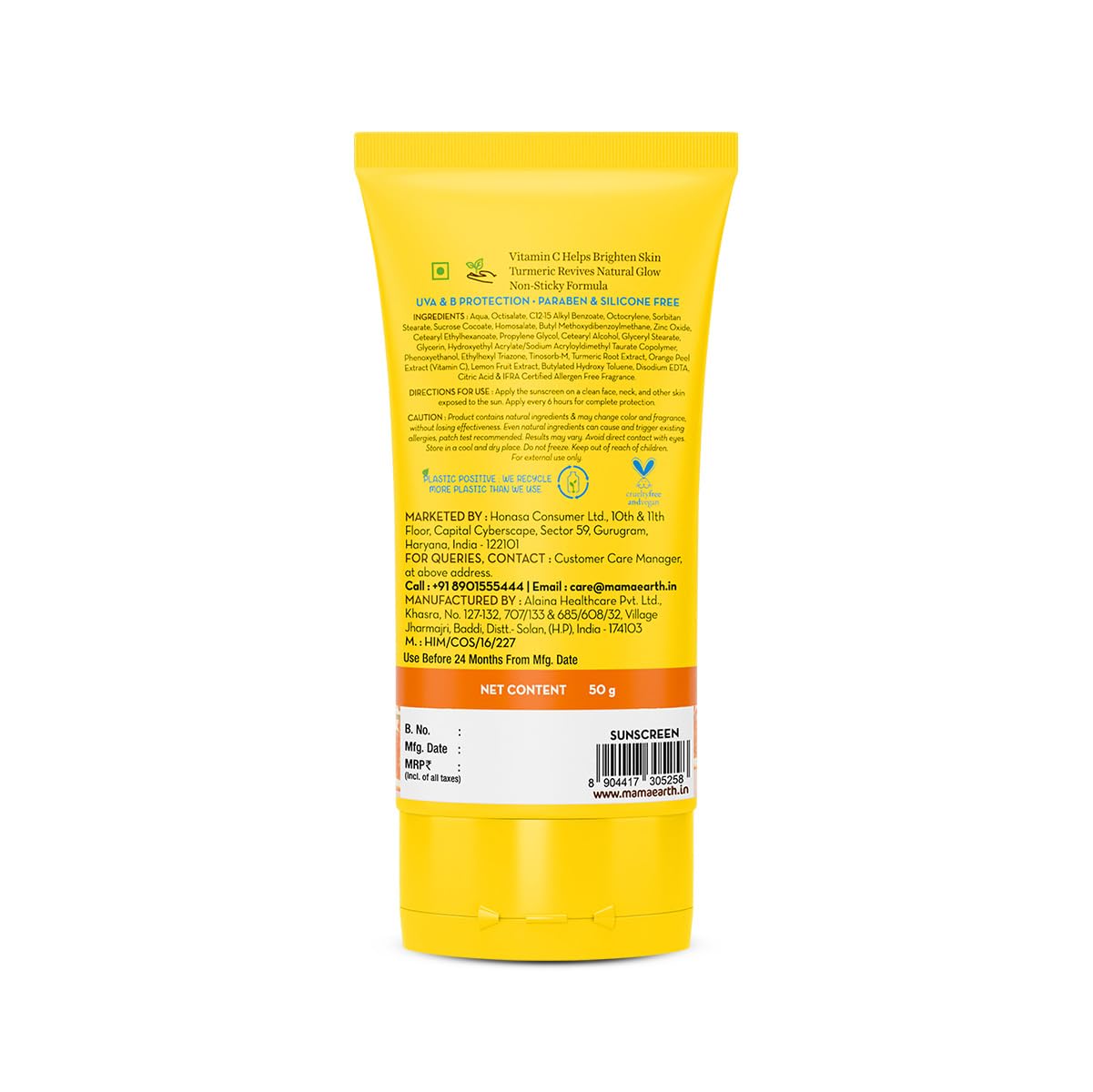 Mamaearth - Vitamin C Daily Glow Sunscreen with Vitamin C & Turmeric for Sun Protection & Glow - 50 g