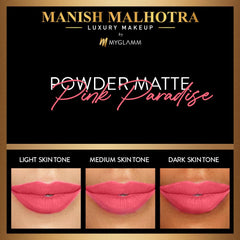 MyGlamm - Manish Malhotra Powder Matte Lipstick - Pink Paradise (Candy Pink Shade) | Water-resistant, Luxurious, Powder Matte Lip Colour