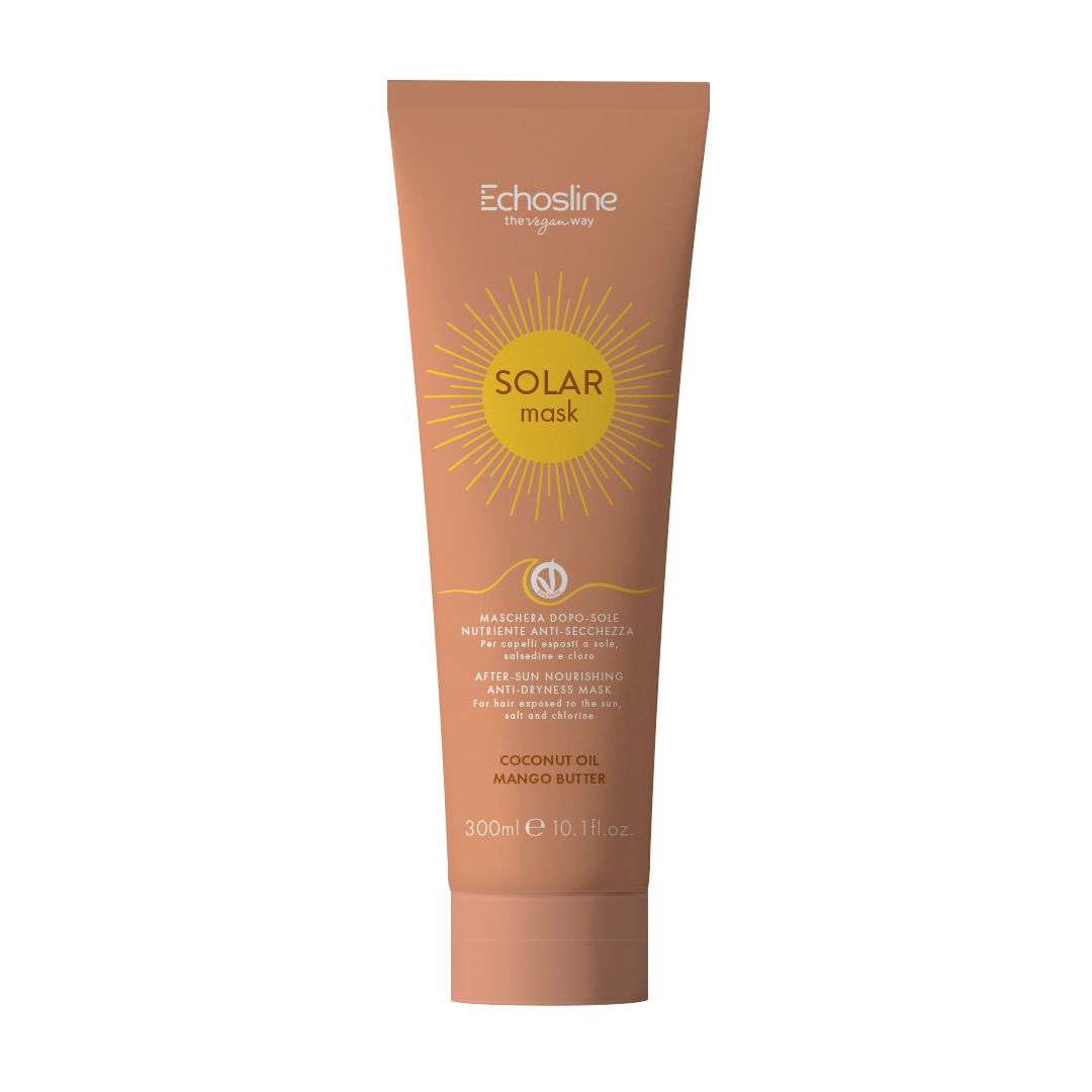 Solar mask tube for hair care, peach-brown with Solar mask label