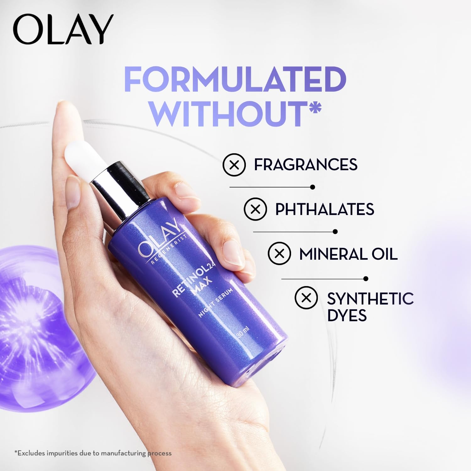 Olay Retinol 24 Max Night Serum, Visibly Reduces Fine Lines in 7 Nights, No Redness, Fragrance Free 30ml