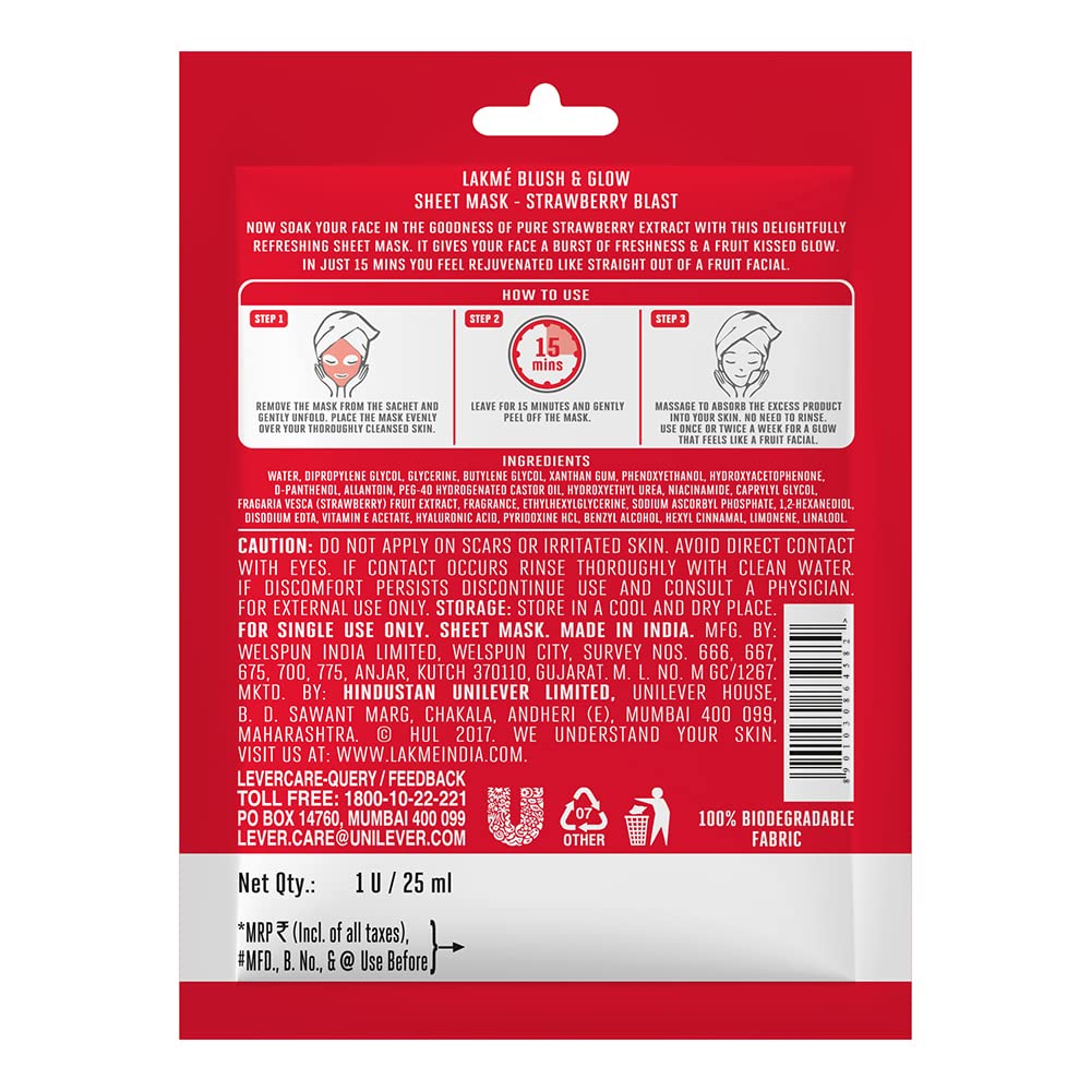 Lakme Blush & Glow Strawberry Sheet Mask 25ml